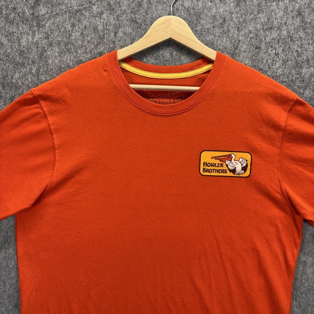 Howler Brothers Men's T-Shirt Large Orange Short Sleeve Pelican Badge - Picture 3 of 8
